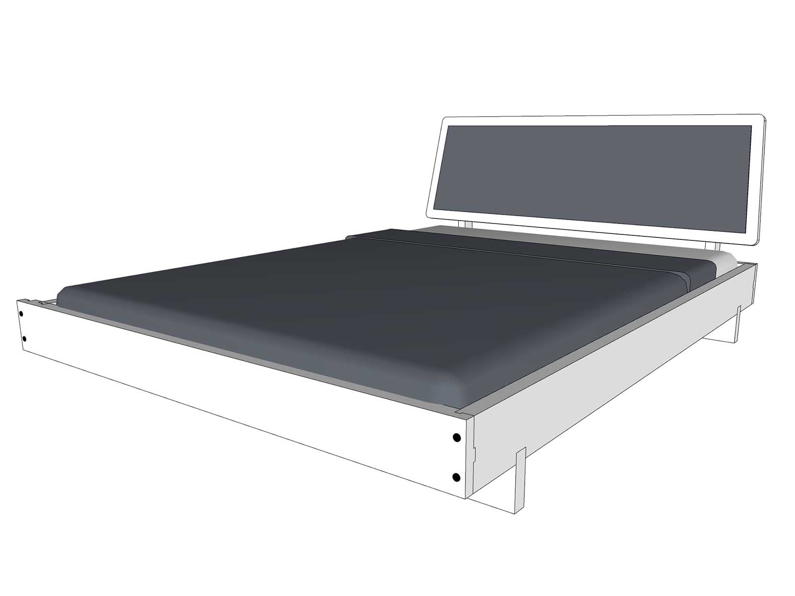 Vizualizare 3D de ansamblu cu patul Z35 în varianta cu tăblie tapițată